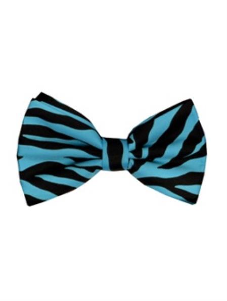Men's Zebra Printed Design Blue and Black Bowties-Men's Neck Ties - Mens Dress Tie - Trendy Mens Ties
