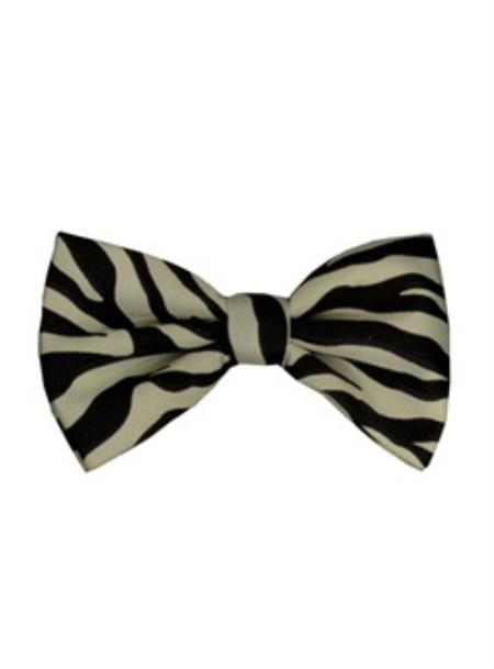 Men's Zebra Printed Design Bowties Grey and Black-Men's Neck Ties - Mens Dress Tie - Trendy Mens Ties