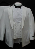 Tux-104 1 Button Peak Lapel White Tuxedo Suit With Double Breasted Satin Vest $159