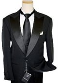 SKU#JH578 Black 100% Fine Polyester Tuxedo Suit With Double Breasted Satin Vest $125