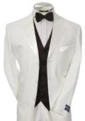 SKU# MG27 Light Weight White Mens Tuxedo 3 Button Tuxedo Suit Black Vest + Tuxedo Shirt & Bow Tie Packag