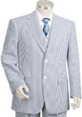 SKU#KA1462 Mens 2pc 100% Cotton Seersucker Suits BlueoffWhite 