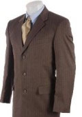 SKU# MU99 Men's 3 or 4 Button Mocha Brown Pinstriped Comfort Fit Poly Blend Light Weight Suit On Sal