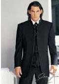 Jean Yves Designer No Button Black Mirage Mandarin Tuxedo With Pleated Pants $299