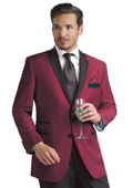 Burgundy ~ Maroon ~ Wine Color Two Button Notch Party Suit & Tuxedo & Blazer Suit W/ Black Lapel + Pants $195