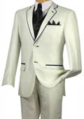 
SKU#HNR3 Black Lapel Two Toned Tuxedo Black Trim Microfiber Two Button Notch 5-Piece Choice of Solid White or Ivory   