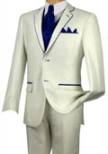 
SKU#JSV7 Tuxedo Navy ~ Midnight blue Trim Microfiber Two Button Notch 5-Piece Choice of Solid White or Ivory 