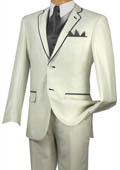 
SKU#HPR3 Tuxedo Charcoal Trim Microfiber Two Button Notch 5-Piece Choice of Solid White or Ivory 