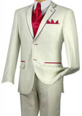 
SKU#NGP9 Tuxedo Red Trim Microfiber Two Button Notch 5-Piece Choice of Solid White or Ivory  