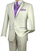 
SKU#BBX4 Tuxedo Lavender Trim Microfiber Two Button Notch 5-Piece Choice of Solid White or Ivory  