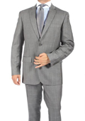 2 Button Slim Fit Light Grey Subtle Glen Plaid Men's Suit $149 