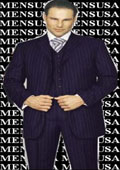 SKU LMT448 Amazing Qality Navy Blue Pinstripe 3 Button Super 150s Worsted Vergin Wool 3Piece Vested 