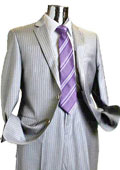 Mens 2 Button 100% Wool Suit Light Grey Pinstripe ~ Stripe Discounted Online Sale Only $249