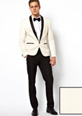 
SKU#F-87A ?? Mens ?? Ivory ~ Cream ~ Off White Shawl Collar Tuxedo Dinner Jacket / Blazer Black Trouser 