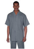 Summer Short Sleeve Shirt & Pants Walking Casual Suit Set Mens Suit 100% Linen Fabric  Light Grey $75