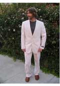 SKU#PNF52 Mens Seersucker Stripe ~ Pinstripe Suit By 2 Button 2 Vents, Slim Fit No Pleat Trousers Pink  