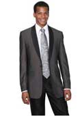 SKU#PN_L43 Mens Charcoal Shawl Collar Tuxedo Slim Fit Dinner Jacket looking Two Toned Black Lapel + Free Pants