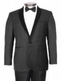 SKU#PN-I67 1 Button Black Tuxedo With Stylish Velvet Shawl Lapel - Slim Fit 