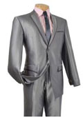 SKU#BC-51 Tuxedo & Formal Shiny Grey ~ Gray Trimmed Two Button Slim Fit Suits   