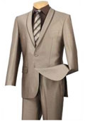 SKU#BC-67 Shawl Collar Trimmed No Pleated Pants Tuxedo & Formal Slim Fit Suits Beige ~ Tan  