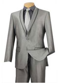 SKU#BC-69 Shawl Collar Trimmed No Pleated Pants Tuxedo & Formal Slim Fit Suits Grey ~ Gray