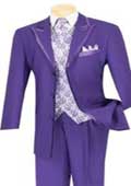 Mens 3 Button Peak Lapel Vested 4 Piece Suit or Tuxedo Purple
