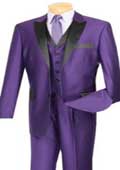 Two toned Shiny Sharkskin Flashy 2 Button Black Peak Lapeled Vested 3 Piece Mens Suits or Tuxedo Purple With Black 