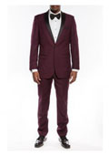  
SKU#RA91 One Button Peak Framed Lapel Slim Fit Tuxedo For Men Burgundy   