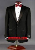 Black One Button Notch Lapel Super 120's Wool Mens Tuxedo+ Shirt + Bow tie $165