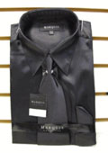 Men's New Black Satin Dress Shirt Tie Combo Shirts 