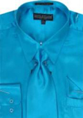 
SKU#KK123 Men's Turquiose Shiny Silky Satin Dress Shirt/Tie  