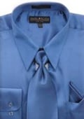  

SKU#HA452 Men's Royal Blue Shiny Silky Satin Dress Shirt/Tie