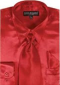 
SKU#LO712 Men's Red Shiny Silky Satin Dress Shirt/Tie  