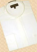 
SKU#PU811 Cream Ivory Banded Collar Cotton Blend Dress Shirt    