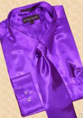 Satin Purple Dress Shirt Tie Hanky Set 