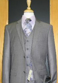 
SKU#ET533 Two Button Three Piece Grey Sharkskin Wool Blend Flat Front three piece suit 