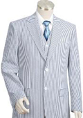 
SKU#BS1462 Mens 2pc 100% Cotton Seersucker Suits BlueoffWhite   