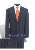 SKU QWX500 Mens Navy Blue Stripe TwoButton 100 Extra fine Wool Suit With Pleated Pants Double Back Vented 1