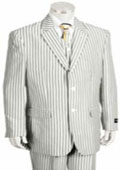 SKU#KA5583 2 Button Jacket Pleated Pants Pronounce Pinstripe seersucker suits for men  