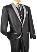  Mens 3 Piece High Fashion Suit Shiny Black $175