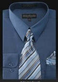 Men's Dress Shirt - PREMIUM TIE - Denim Blue $39