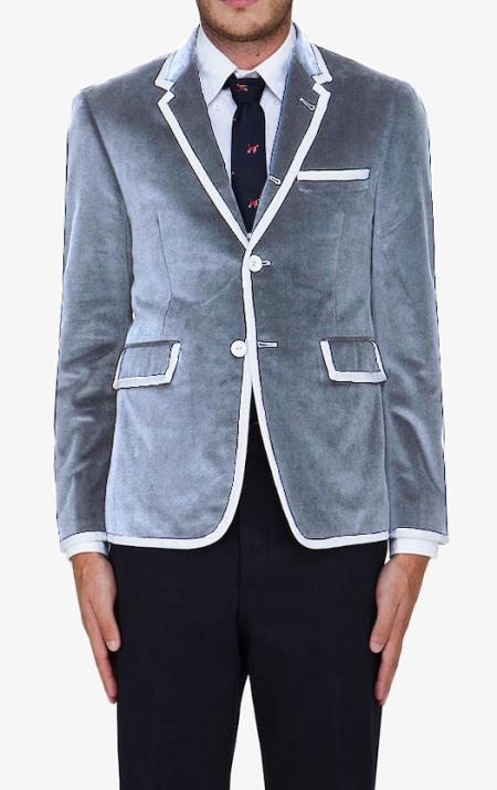 Silver-Gray Classic Cotton~Rayon Blazer - Beige Dress Suit