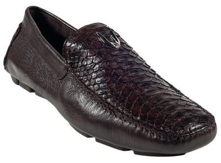 Men's Brown Genuine python ~ snake Driver Vestigium Driving Shoes slip ...