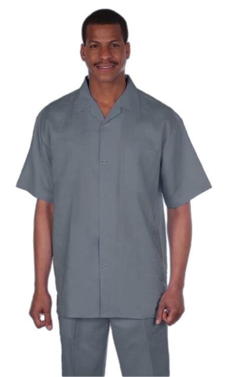 Men's 2pc Casual Walking Suit Luxury Linen Short Sleeve Shirt w/ Pants Set L2806