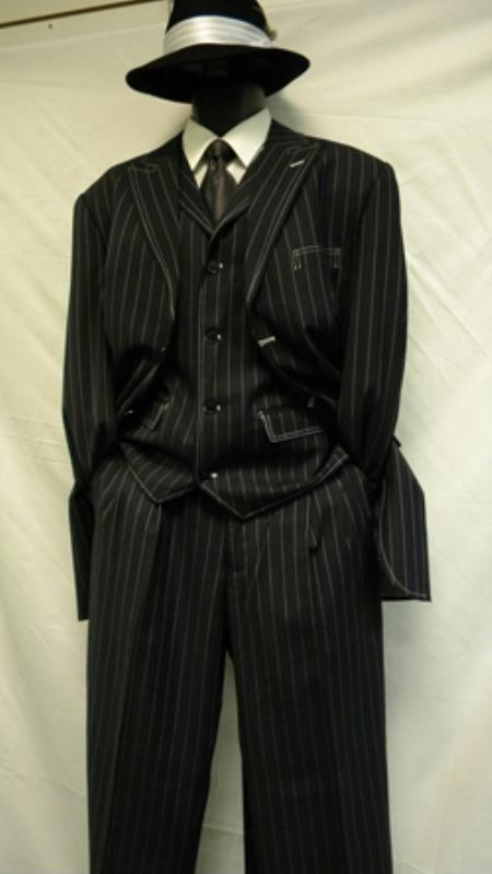 Bold Chalk Pinstripe Zoot Suit By Milano Moda Navy Blue White Gangster Stripe ~ Pinstripe 3 Piece Bold Gangster 1940s 1940 https://goo.gl/4g02NJ