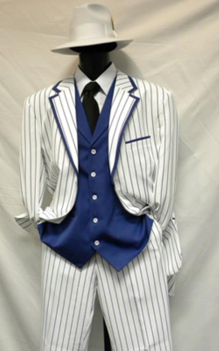 Bold Chalk Gangster Milano Moda White with Blue Stripe ~ Pinstripe Vested Zoot Suits 1930s 1930 https://goo.gl/4g02NJ