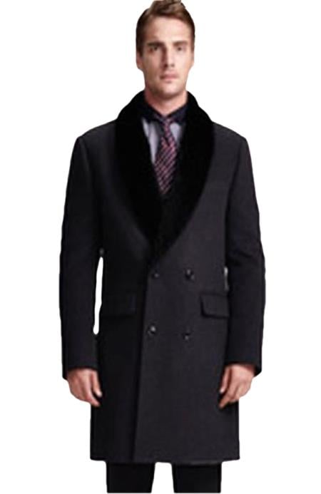 Men's Wool Suit Collar Double Breasted 4 Button Jacket Pe