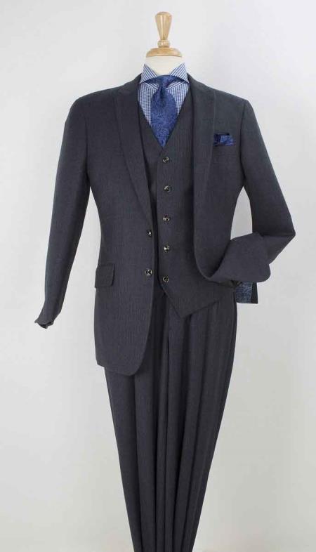 Men's 2 Button Navy Blue Pinstripe Super 120's Wool Business Suits