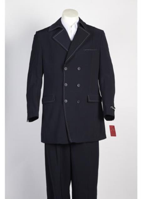 Mens 6 Button Double Breasted Navy Suit - a5mensusatuxedossuit