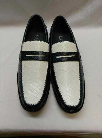 Men's Black/White Slip On Style Leather Two Toned Shoes ...